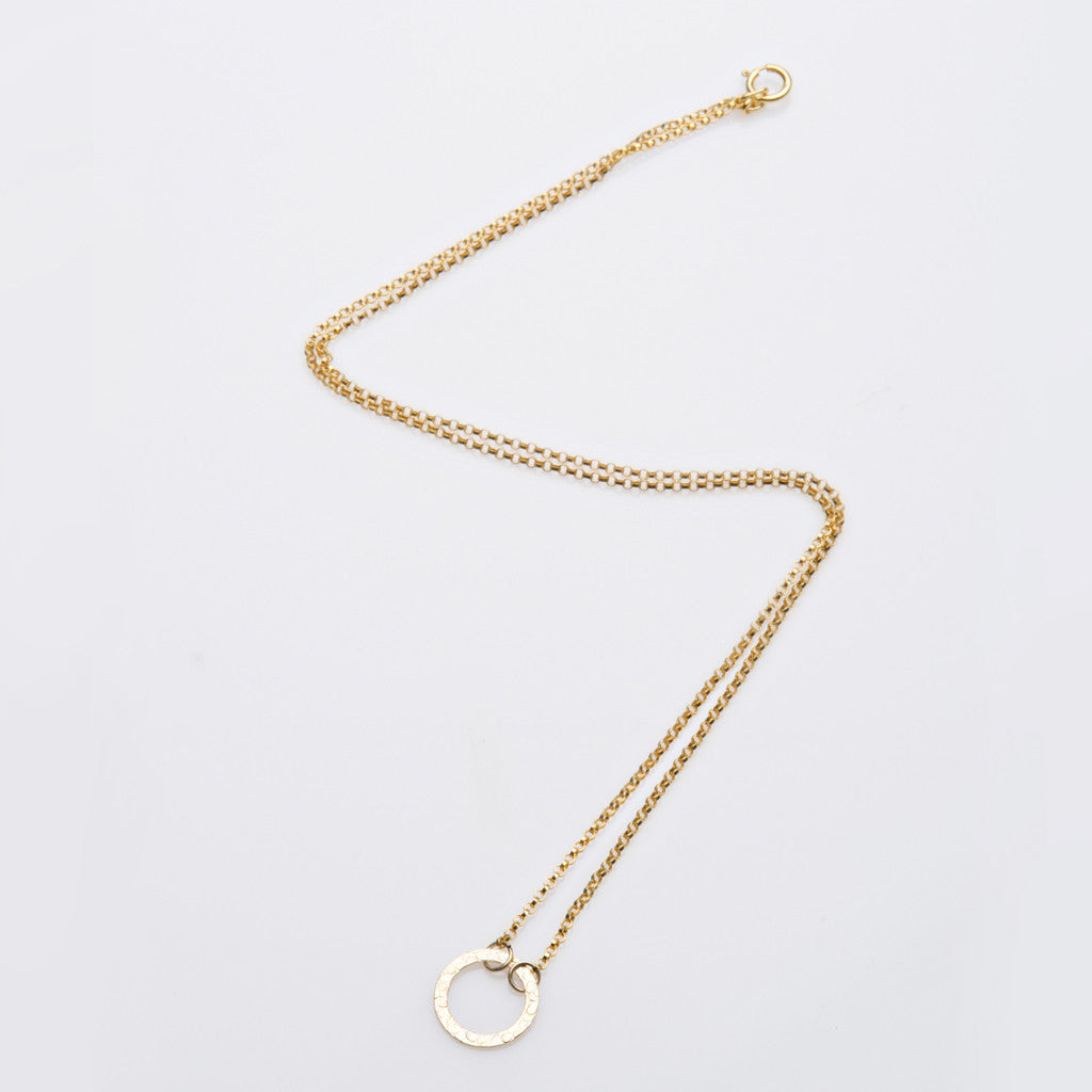 Gold Necklace with textured Circle