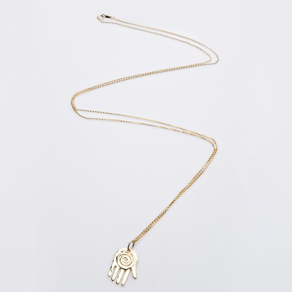 Gold Necklace with Hand Pendant