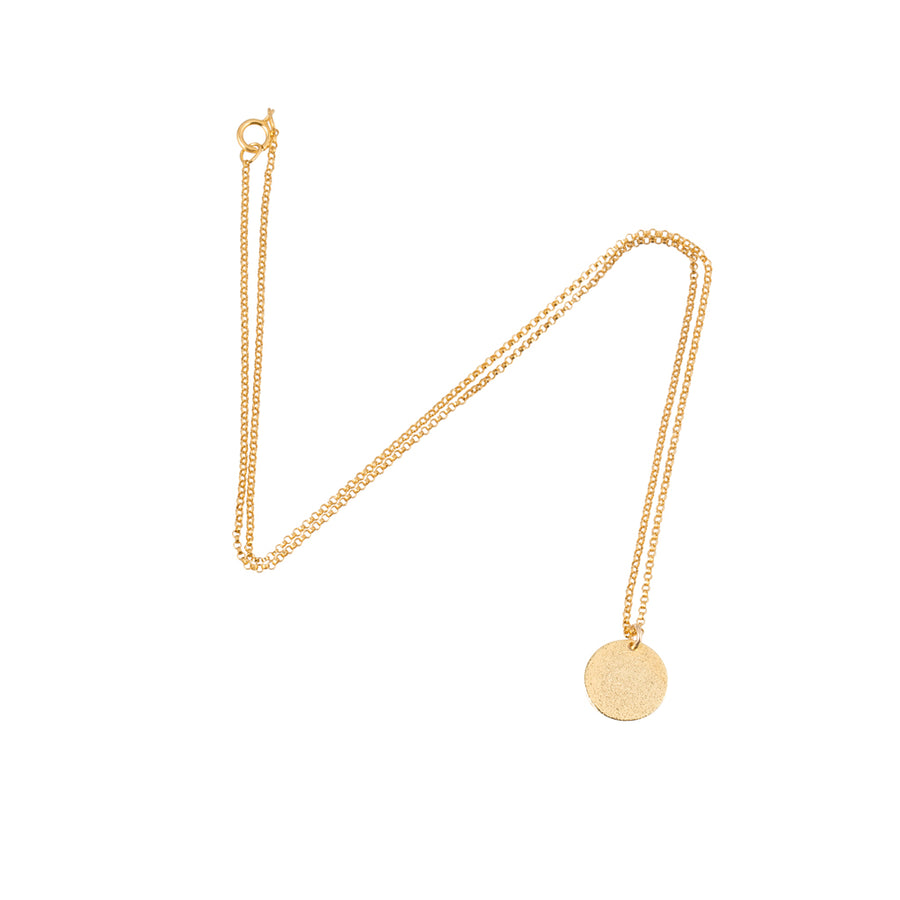 Gold Necklace with Textured Round Disc Pendant