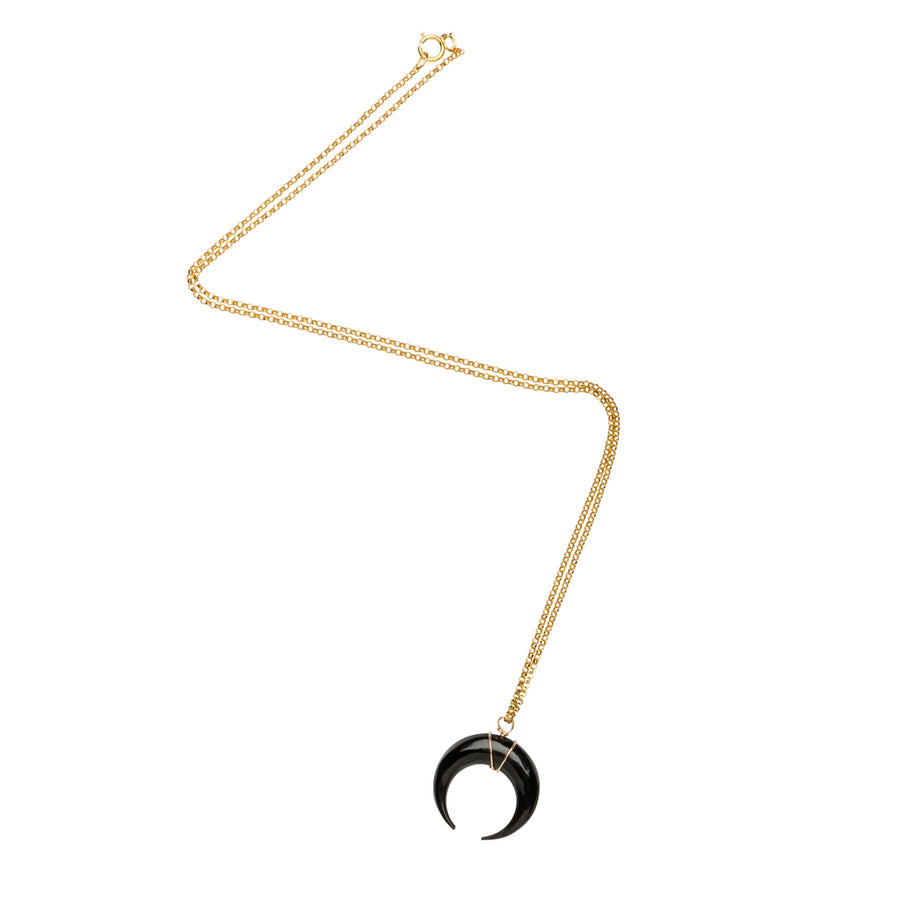 Large Black Crescent Moon Necklace in Gold