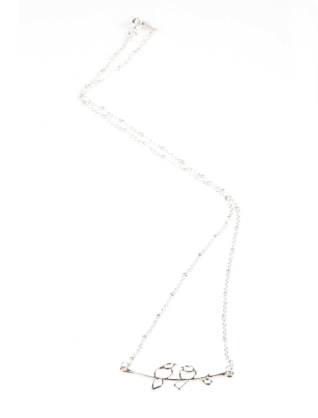 Two Birds on Branch Sterling Silver Necklace