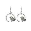 Silver Circle Bird Earrings