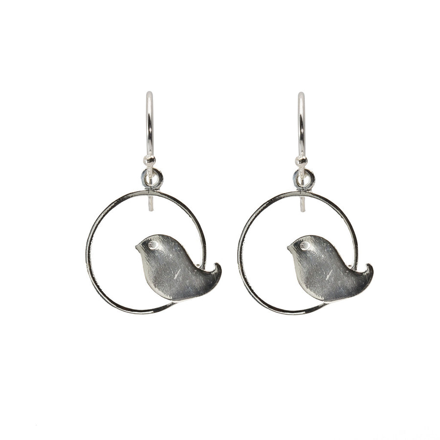 Silver Circle Bird Earrings