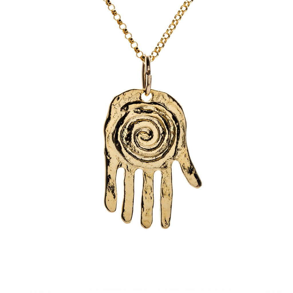 Gold Necklace with Hand Pendant
