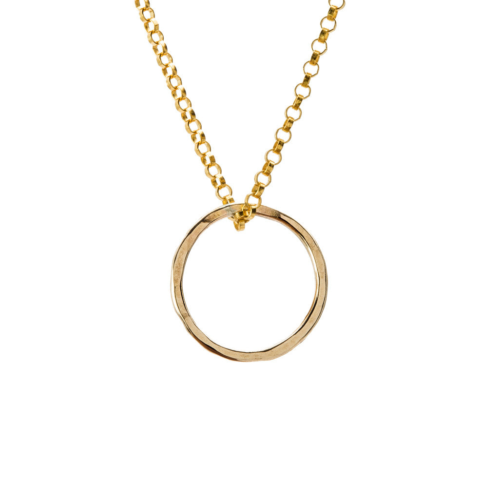 Gold Necklace with a Hammered Circle