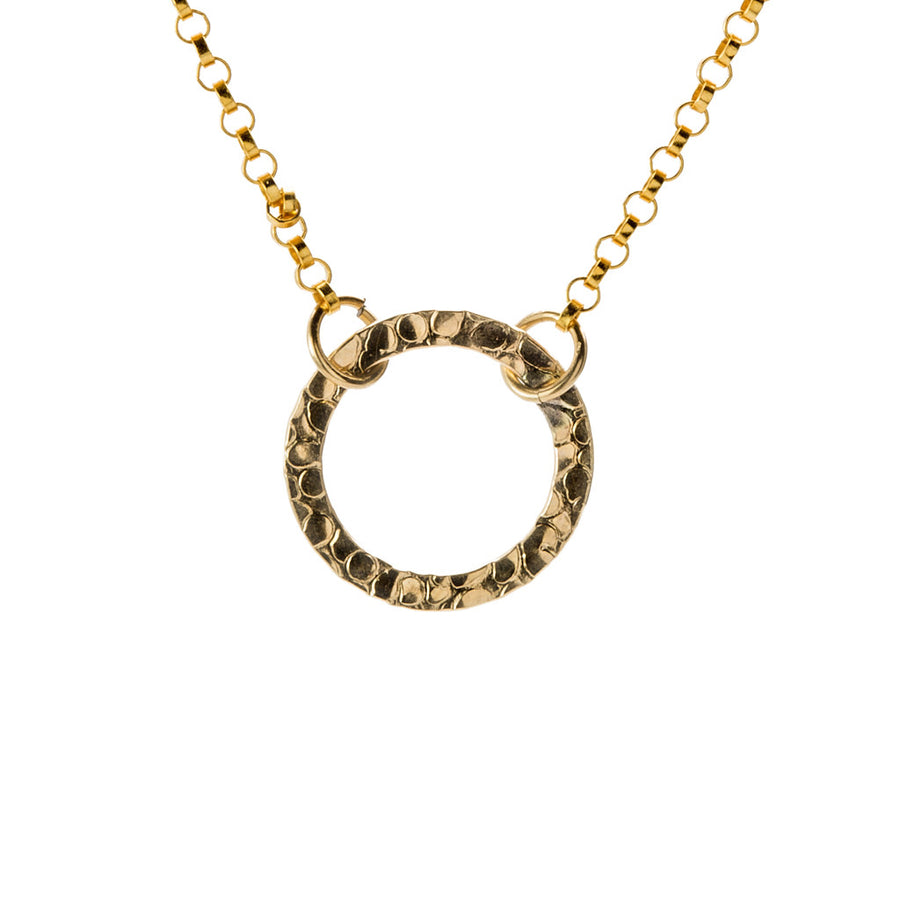 Gold Necklace with textured Circle