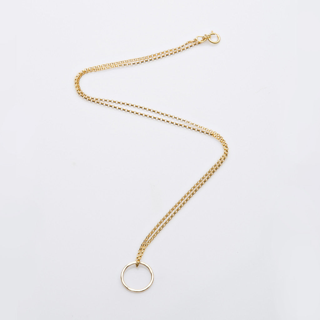 Gold Necklace with a Hammered Circle