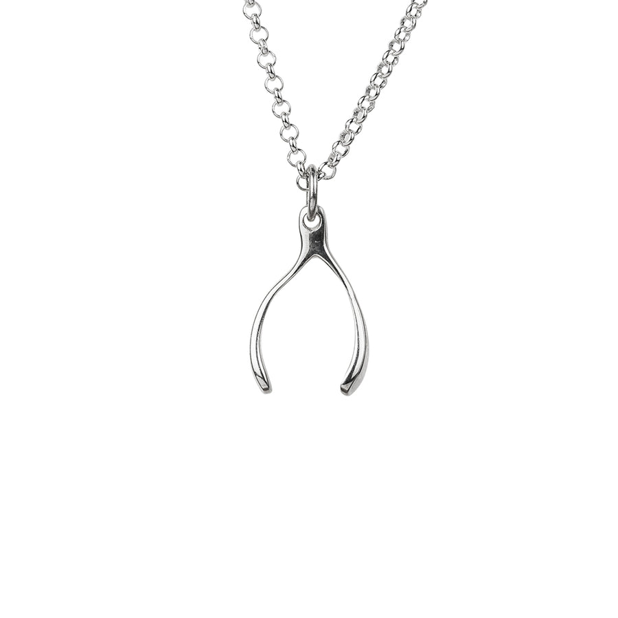 Long Wishbone Necklace in Silver