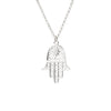 Long Silver Necklace with Hamsa Hand
