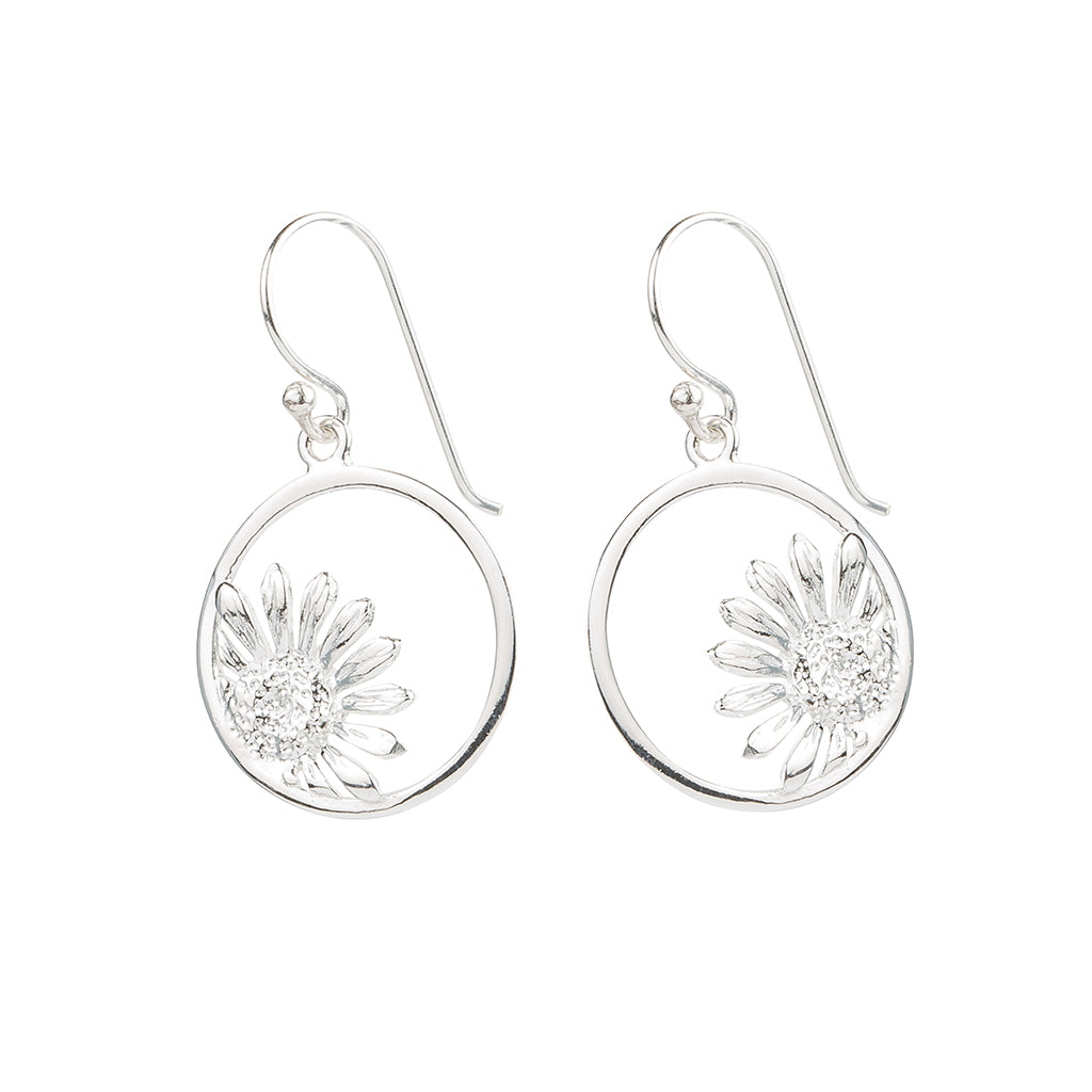 Silver Sun Flower Earrings