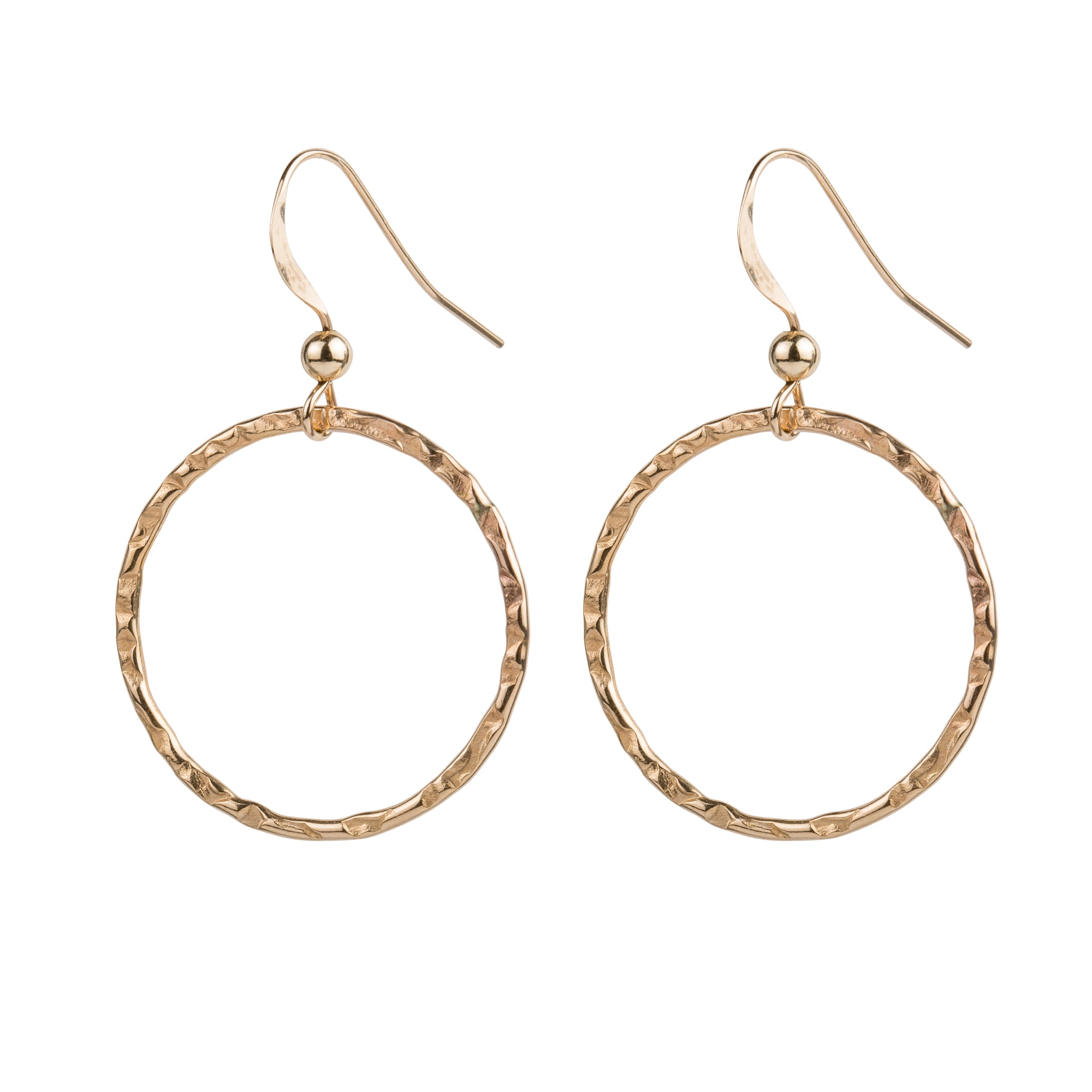 Large Round Hammered Circle Earrings in Gold