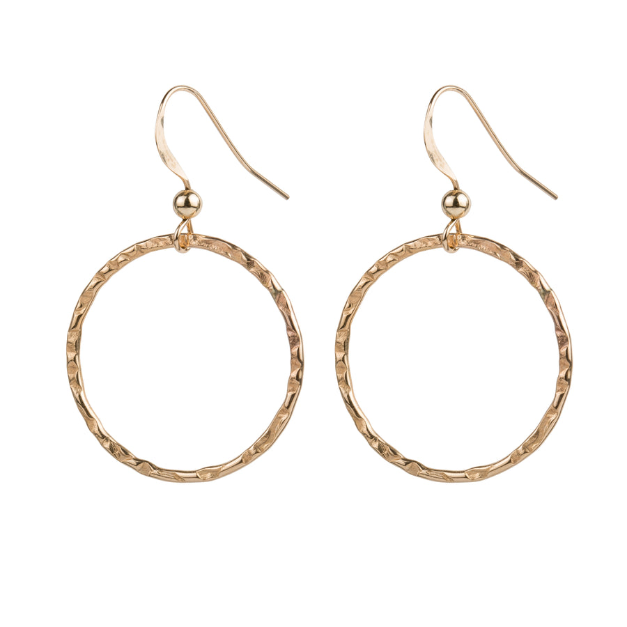 Large Round Hammered Circle Earrings in Gold