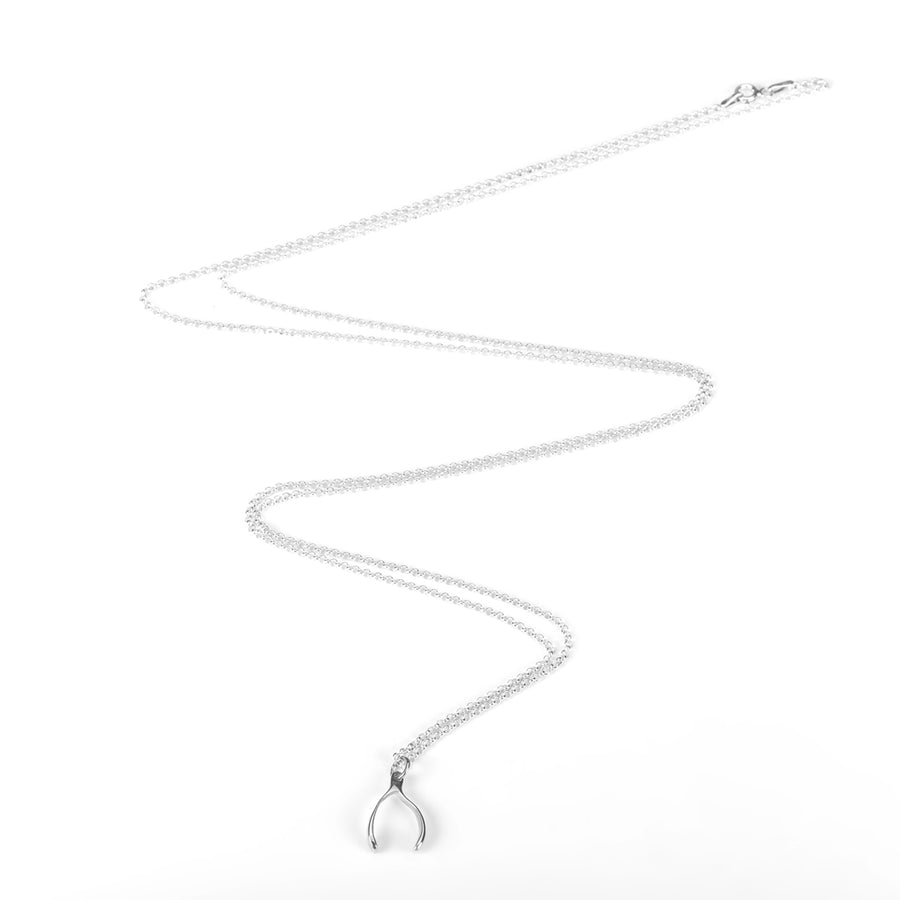 Long Wishbone Necklace in Silver