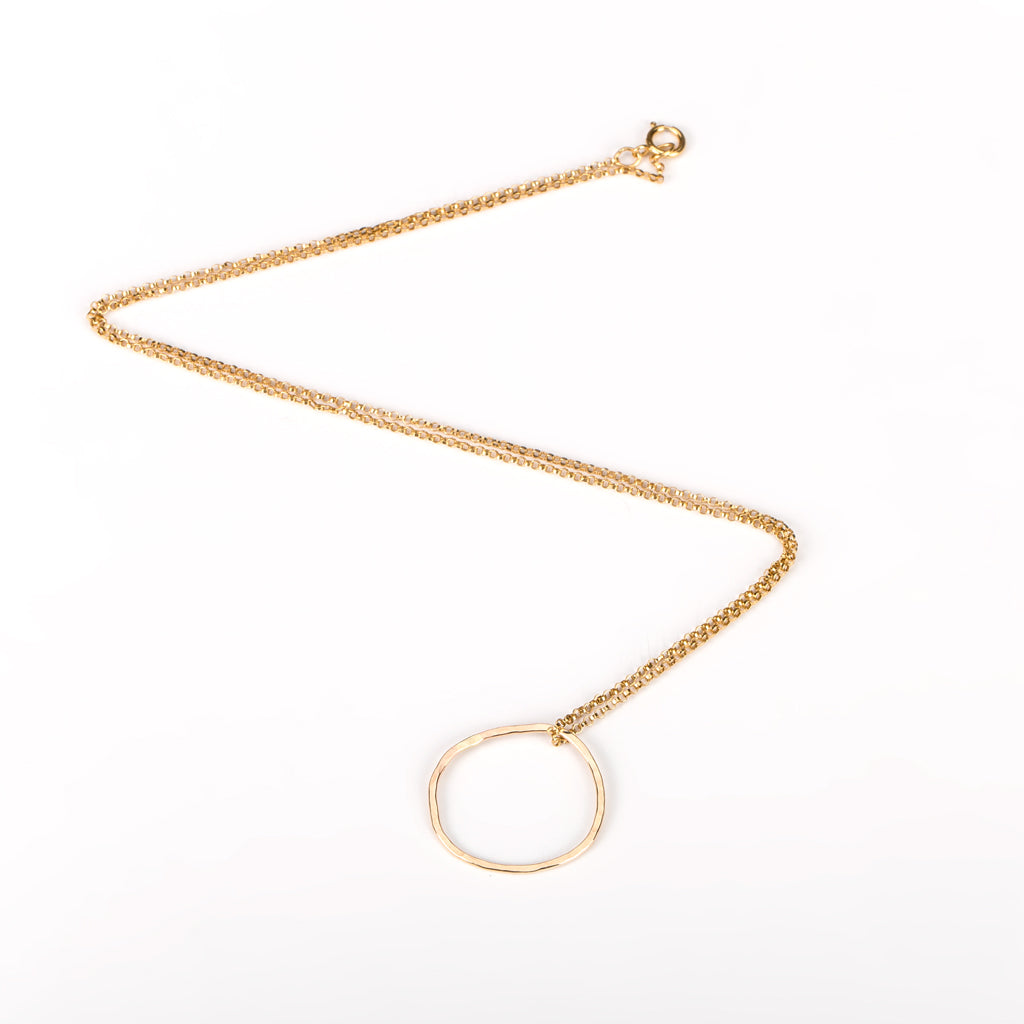 Large Hammered Textured Circle Necklace in Gold