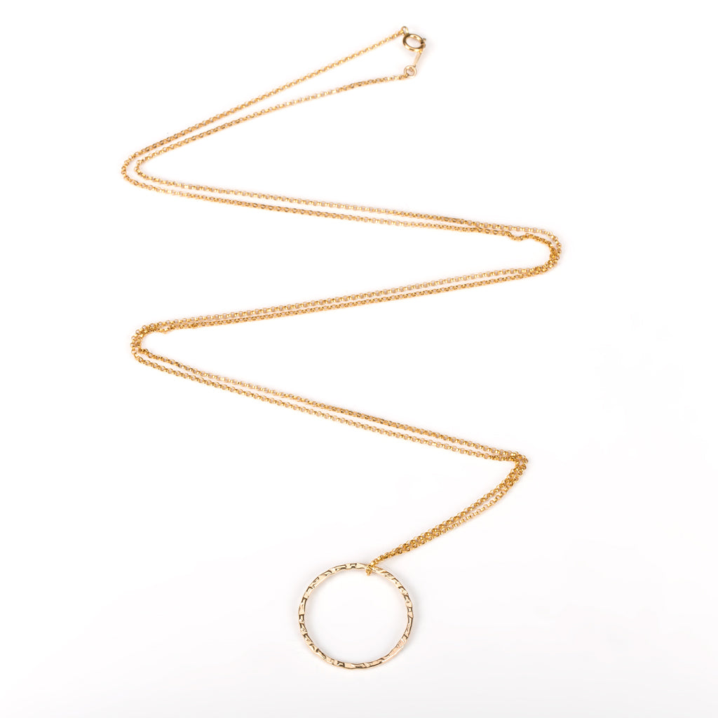 Gold Necklace with Large Textured Circle