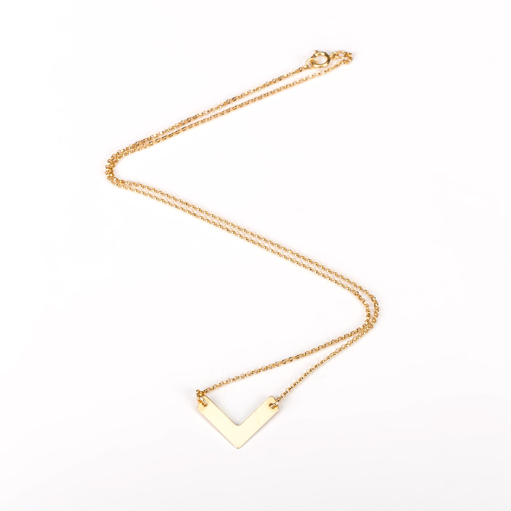 Gold Necklace with Large Chevron Pendant