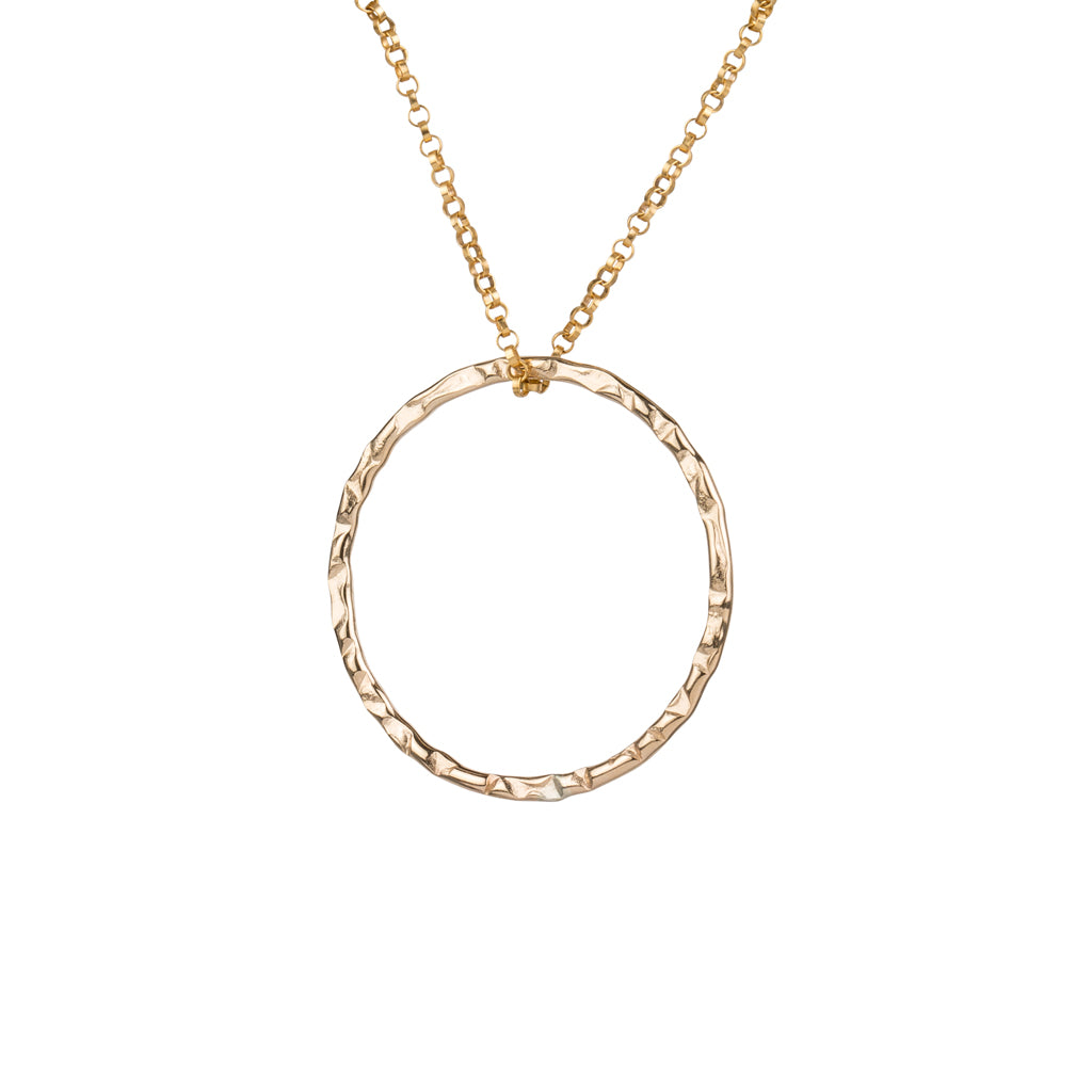 Gold Necklace with Large Textured Circle