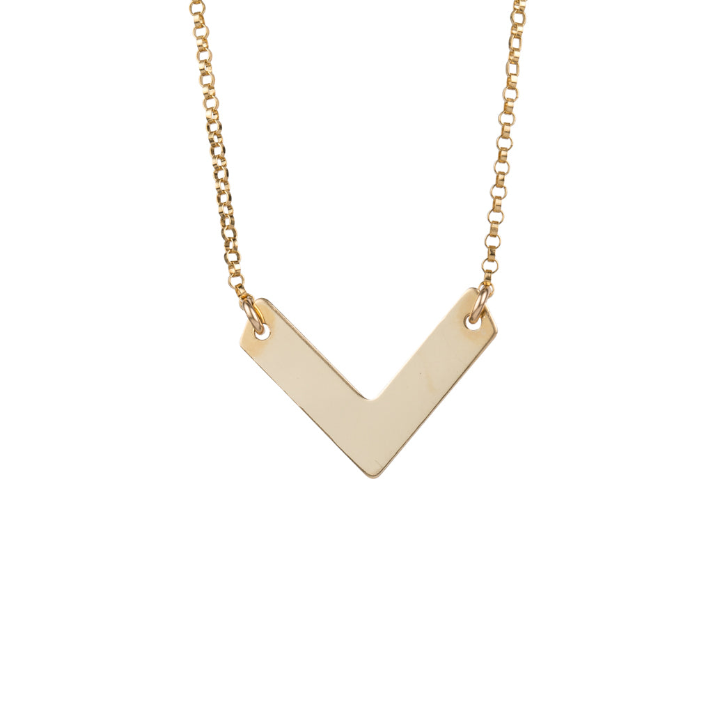 Gold Necklace with Large Chevron Pendant