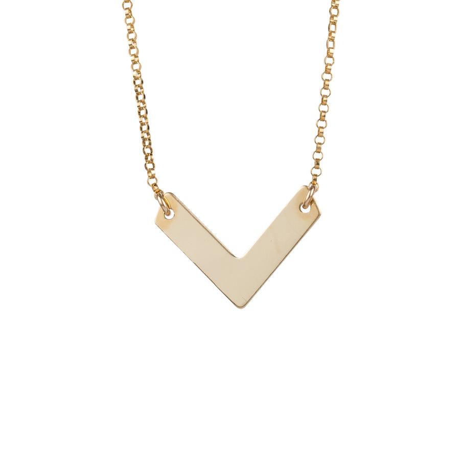 Gold Necklace with Large Chevron Pendant