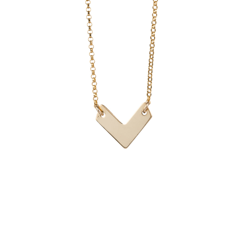 Gold Necklace with Small Chevron Pendant