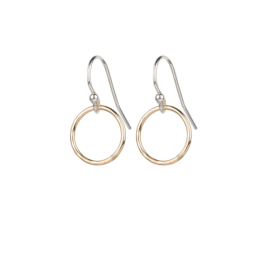 Thin Hammered Circle Earrings in Mixed Metals