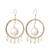 Large Textured Gold Earrings with Freshwater Pearls