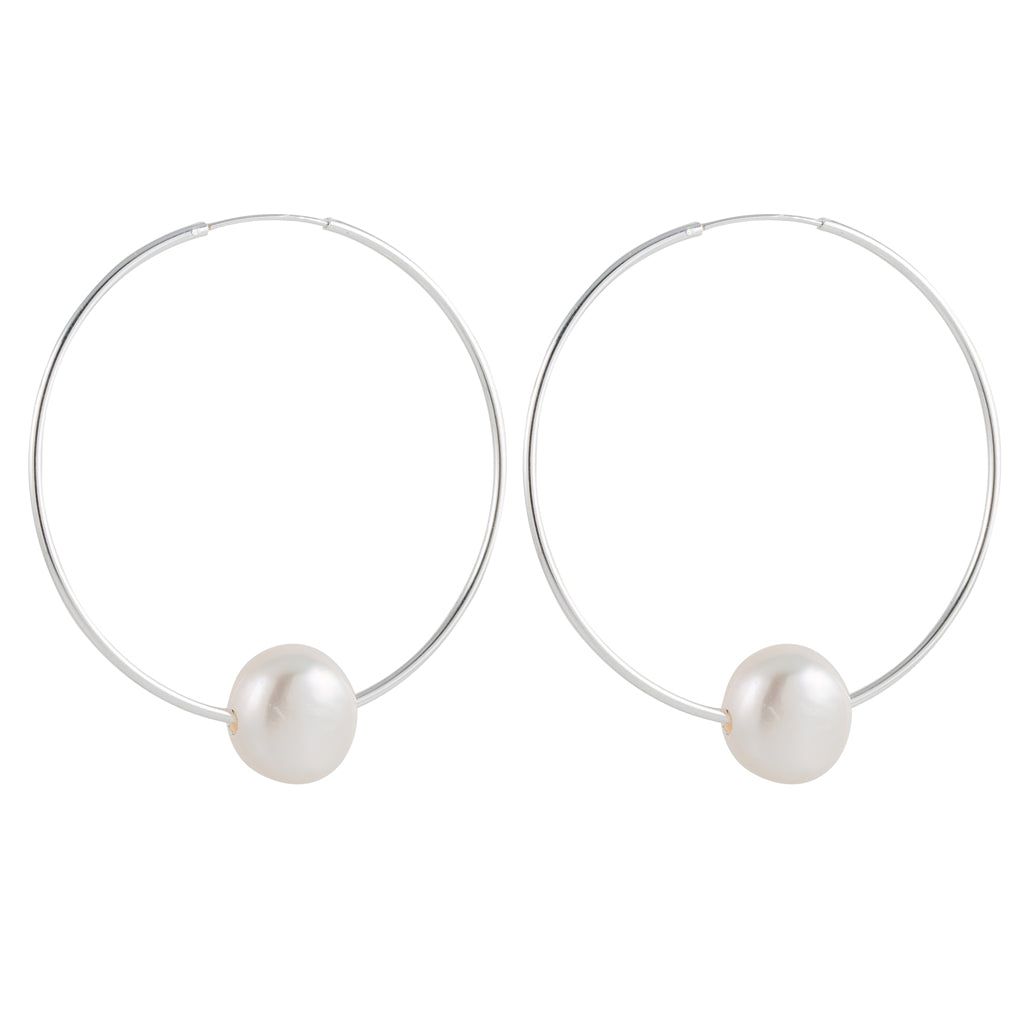 Endless Silver Hoops with Pearl