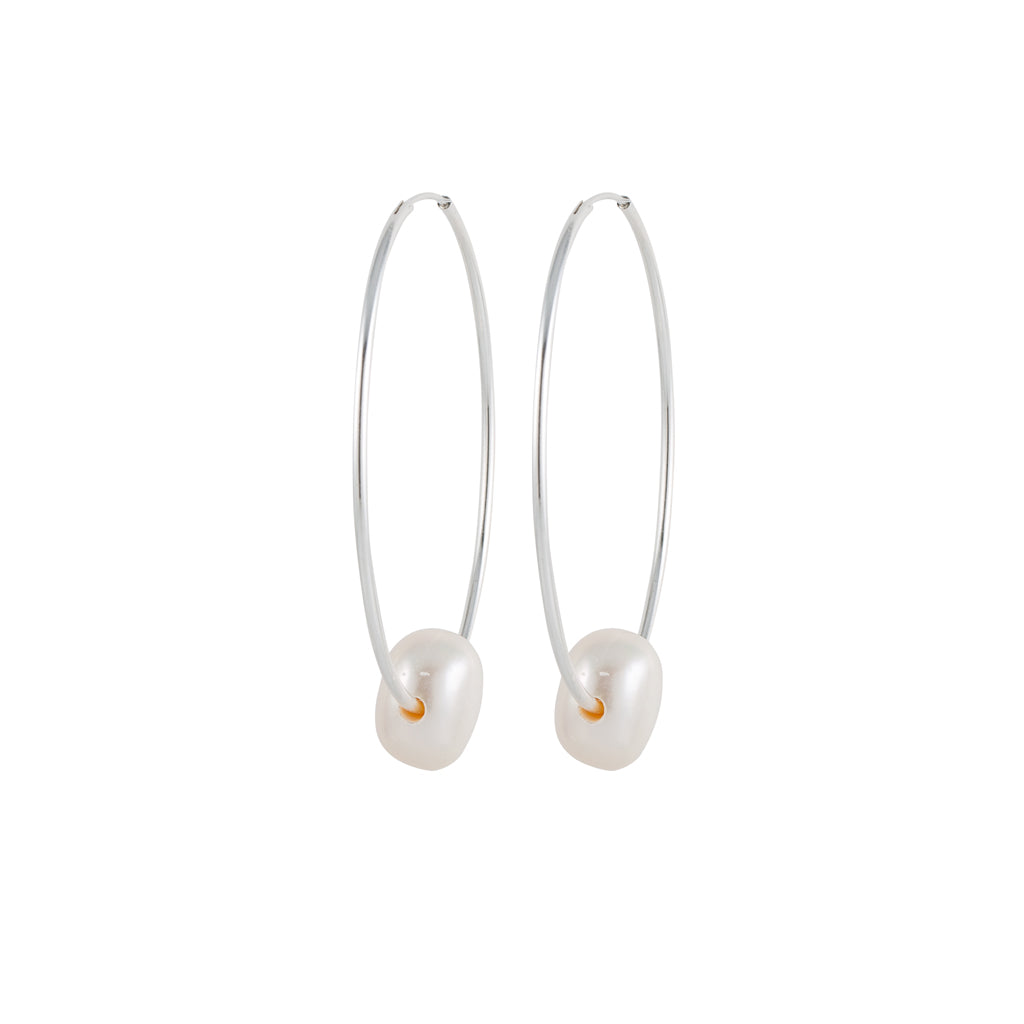 Endless Silver Hoops with Pearl