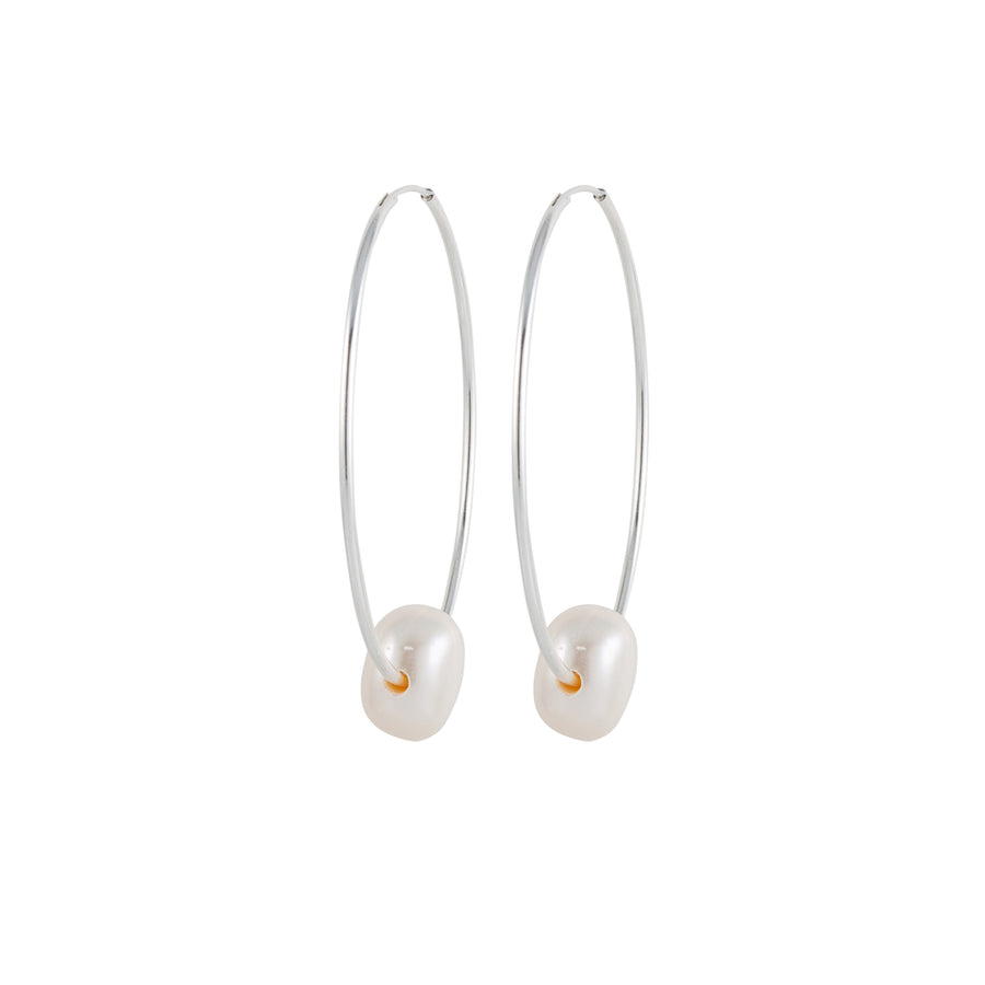 Endless Silver Hoops with Pearl