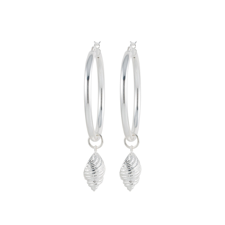 Large Silver Hoops with Sea Shell