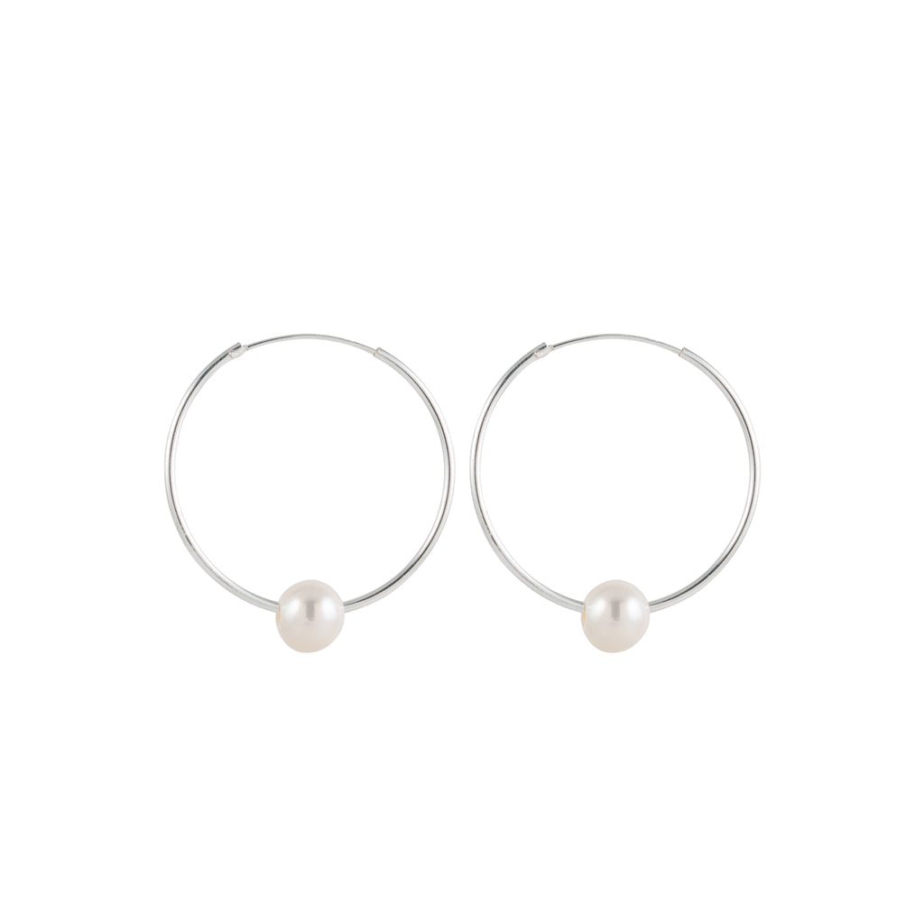 Medium Silver Hoop With Freshwater Pearl