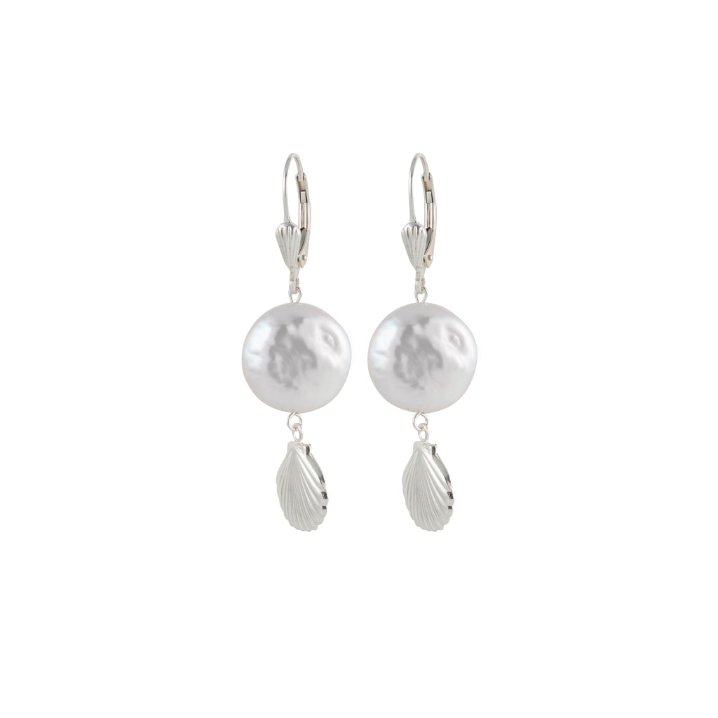 Sea shell and Pearl Earrings in Silver