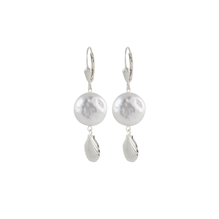 Sea shell and Pearl Earrings in Silver
