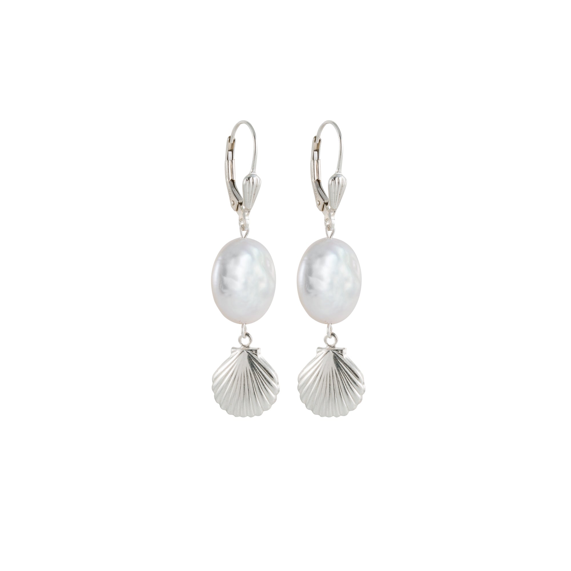 Sea shell and Pearl Earrings in Silver