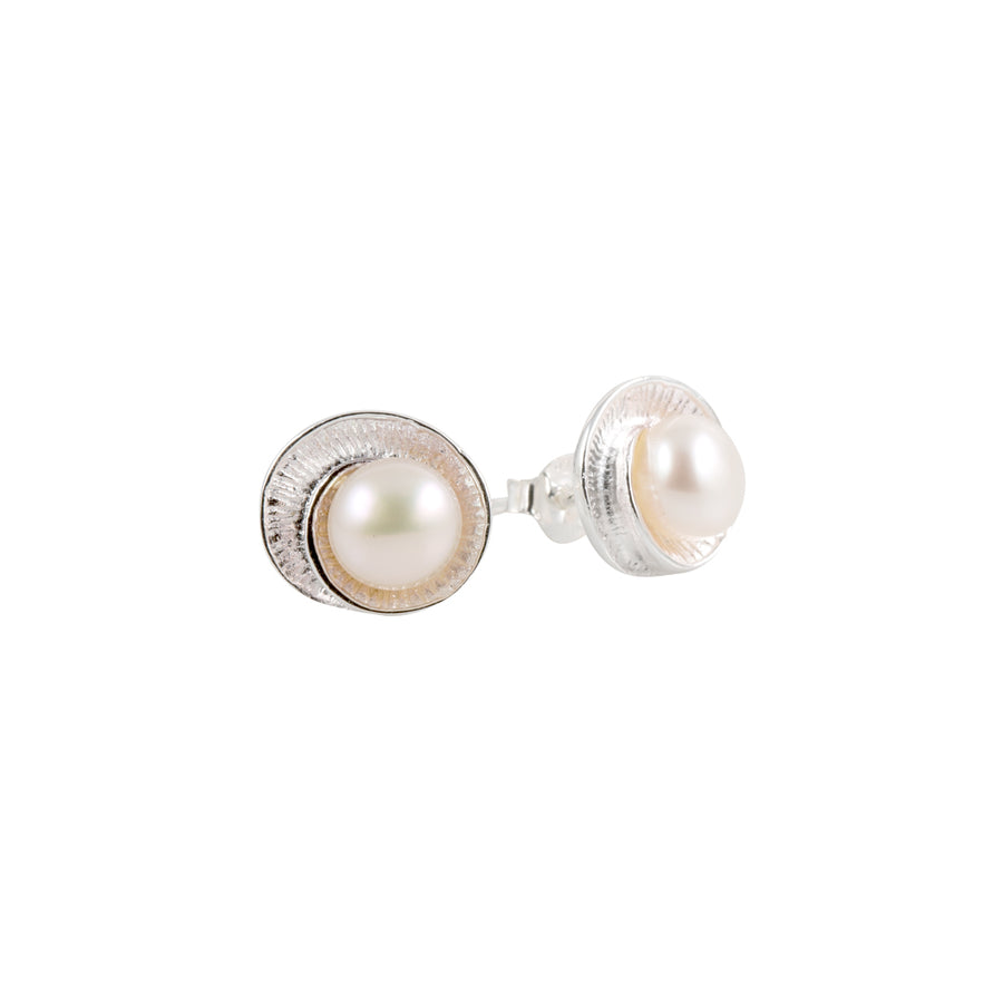 Silver Pearl Stud Earrings