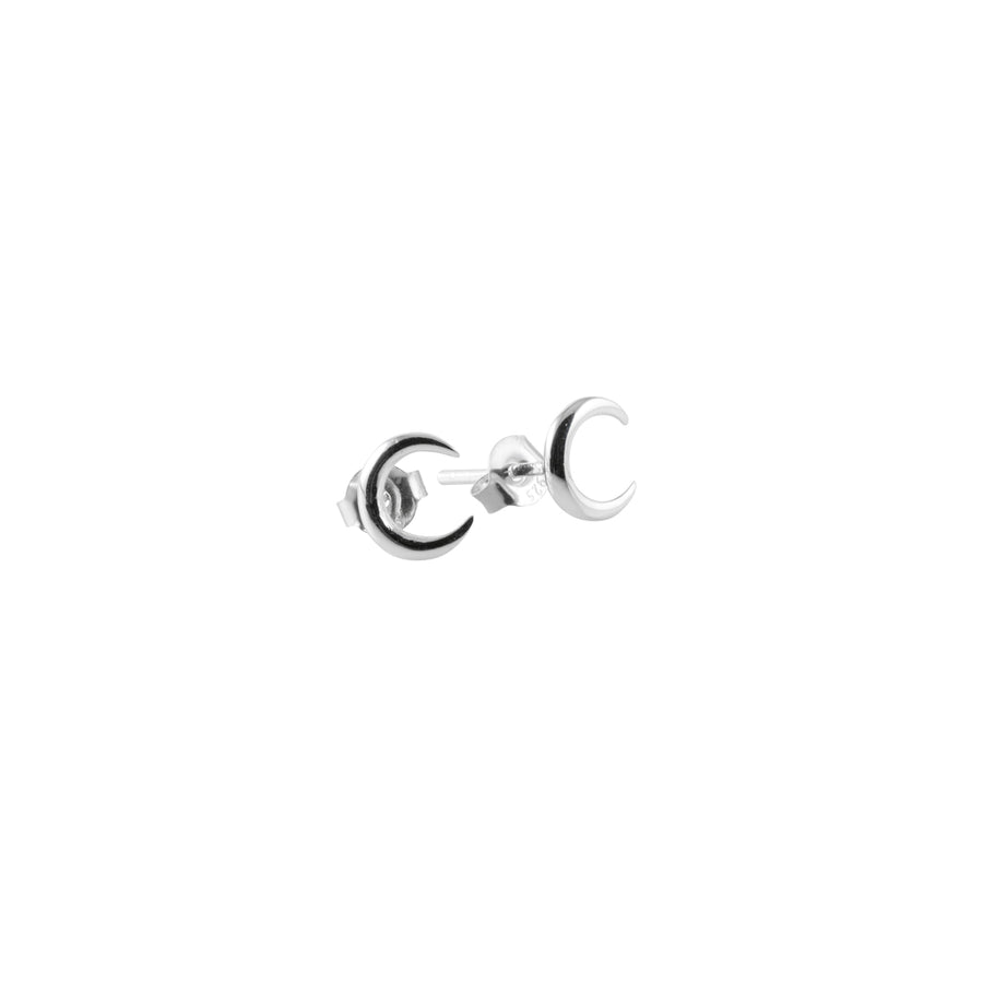Silver Crescent Moon Stud Earrings
