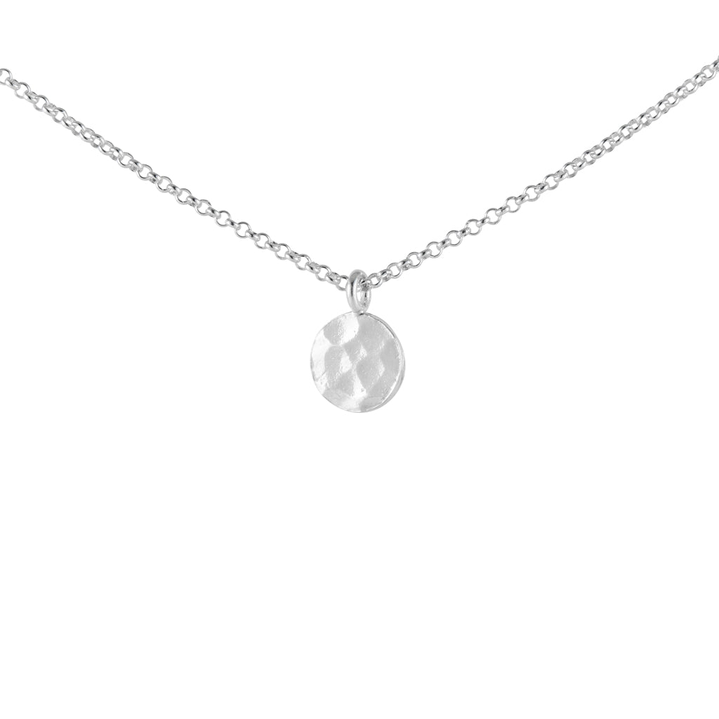 Silver Necklace with Hammered Curved Disc Pendant