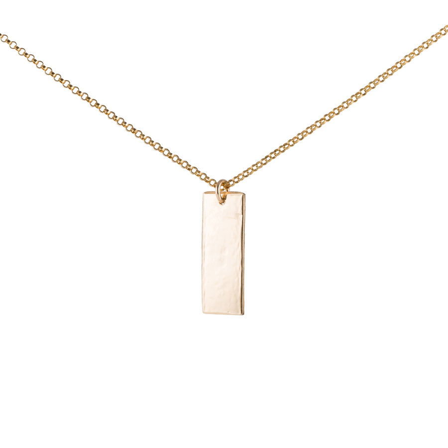 Gold Necklace with Vertical Hammered Bar Pendant