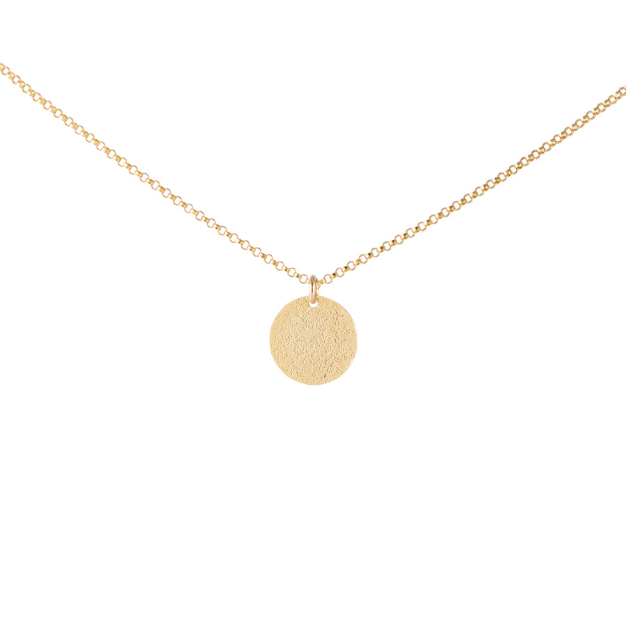 Gold Necklace with Textured Round Disc Pendant