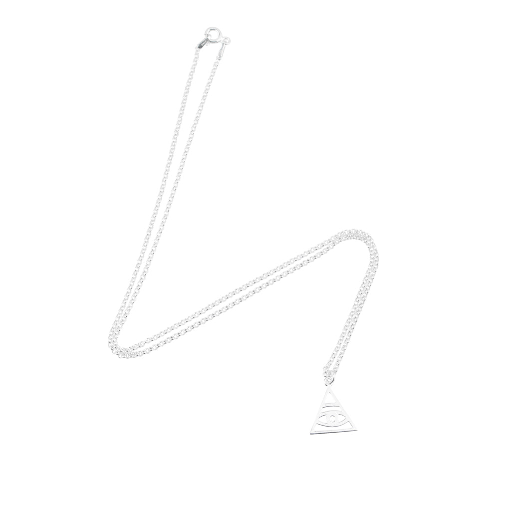 Silver Necklace with Evil Eye Triangle Pendant