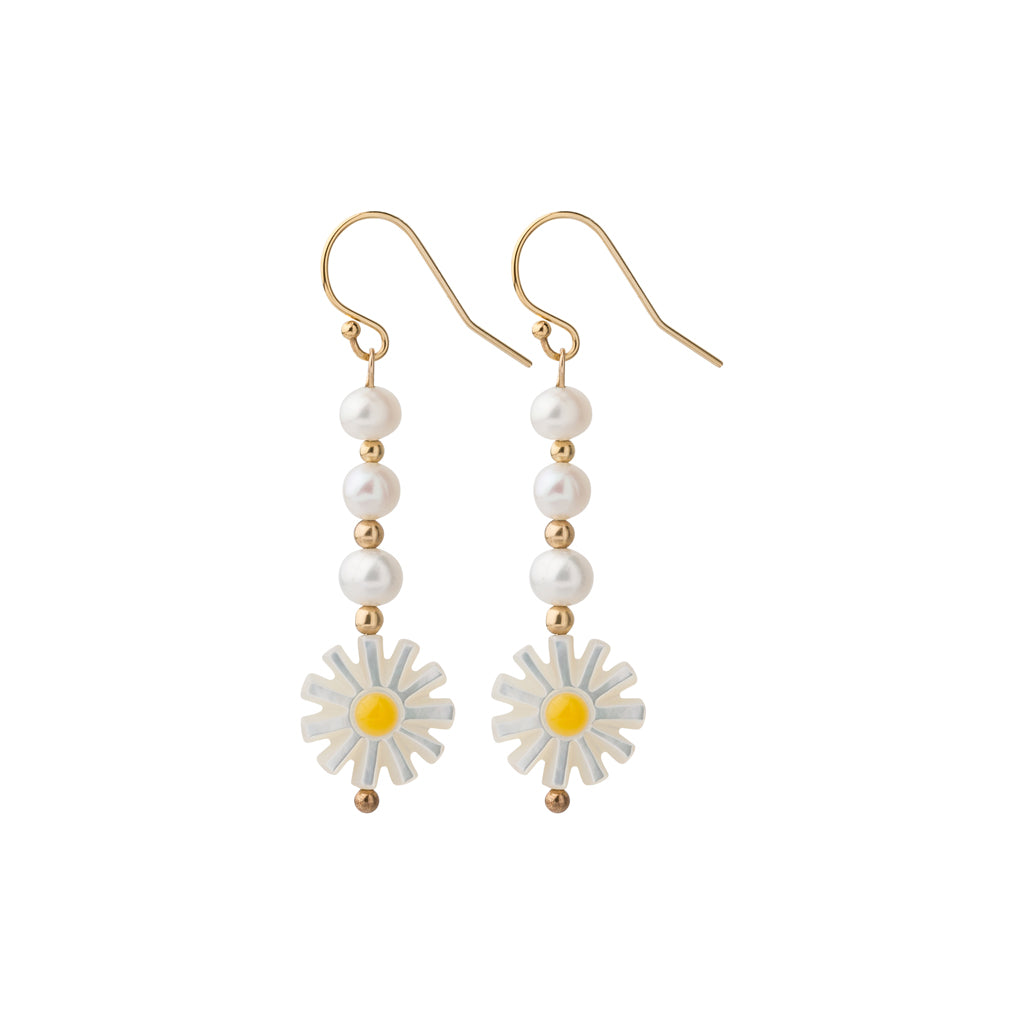 Long Daisy and Pearl drop earrings