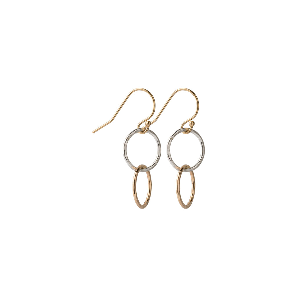 Thin mixed metal entwined circles earrings