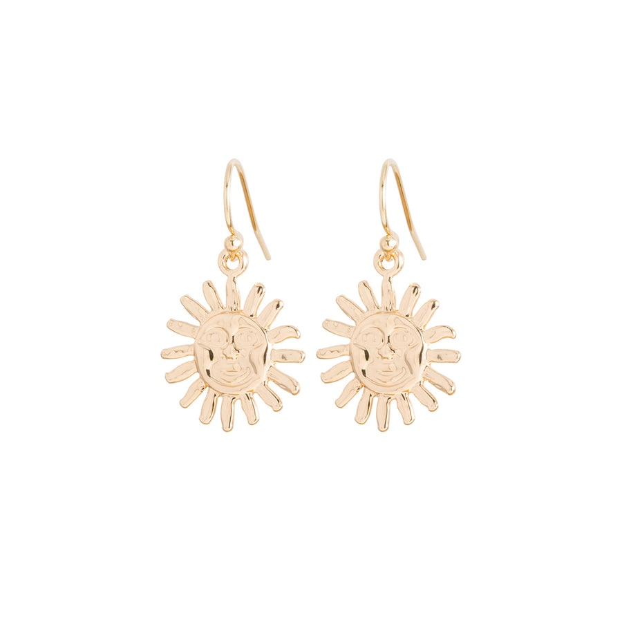 Sun with Rays Gold Earrings