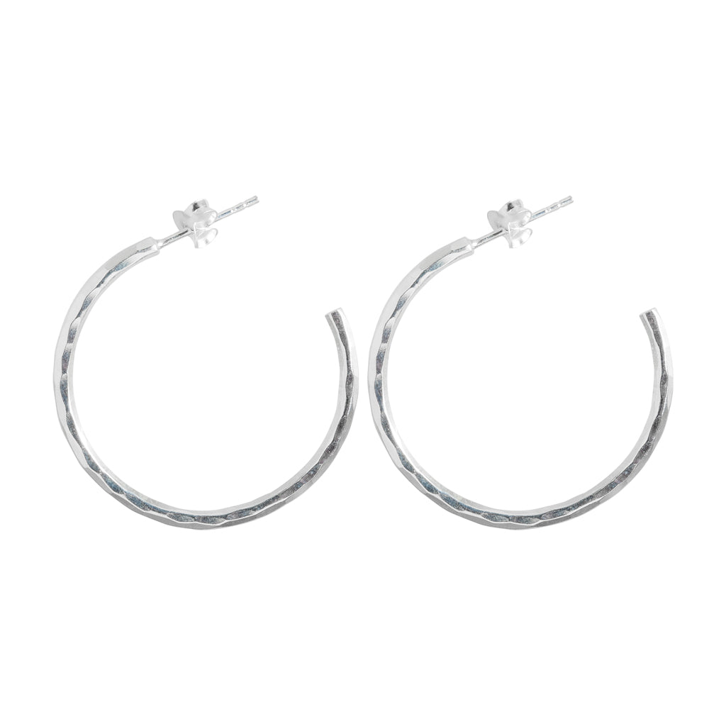 Silver Hammered Hoop Earrings