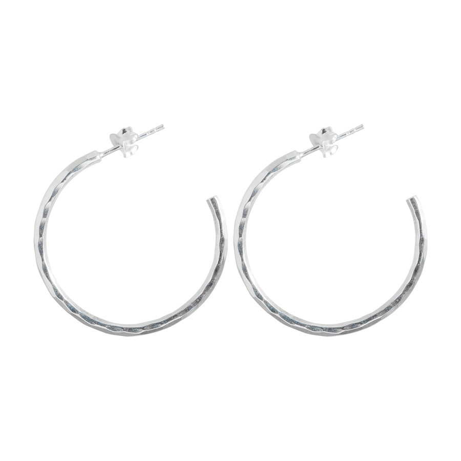 Silver Hammered Hoop Earrings