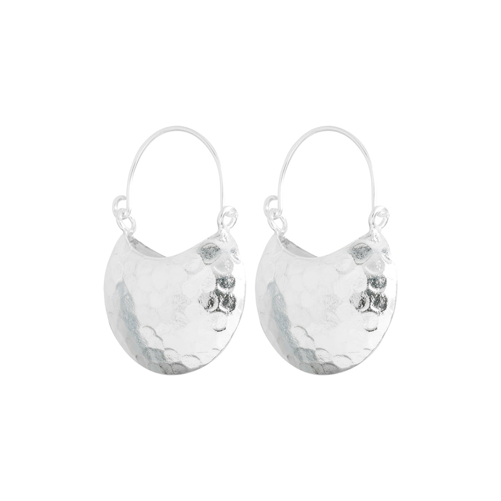 Silver Hammered Half Moon Earrings
