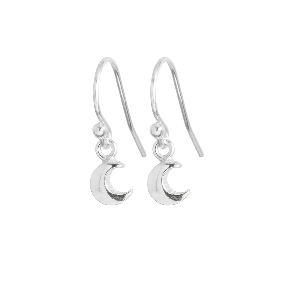Tiny Crescent Moon Earrings in Silver