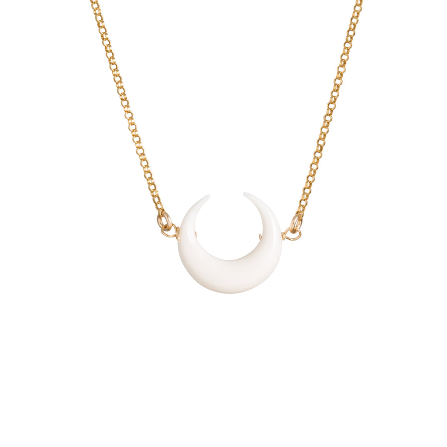 Small White Wire Wrap Crescent Moon Necklace in Gold