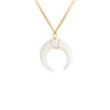 Large White Crescent Moon Necklace in Gold