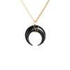 Large Black Crescent Moon Necklace in Gold
